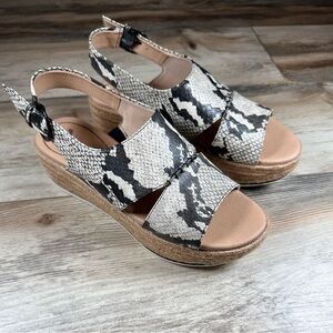 Dr. Scholl's Snake-Print Slingback Wedge Sandals - Black & Cream
